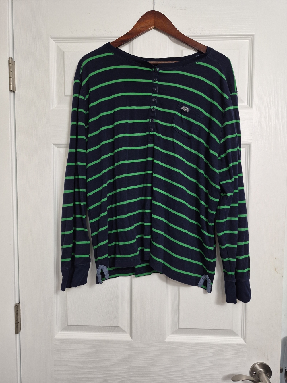 Polo by Ralph Lauren Navy and Green Striped Button-Front Long Sleeve Sweater